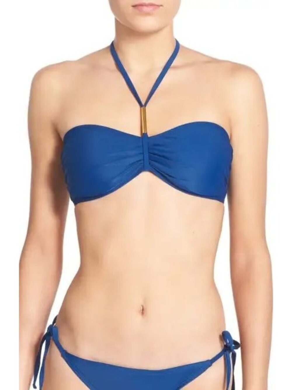 BP Blue Halter Bikini Swim Top With Gold Bar Detail